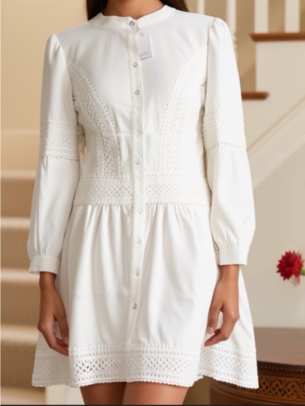 Minimalist White Button-Front Dress by MM. + A LITTLE GIFT 🎁 - Picture 2 of 5